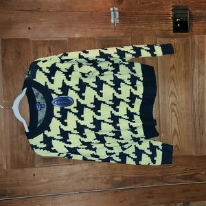 Scoop Brand Houndstooth Crewneck Yellow/Blue Sweater SZ M NWT